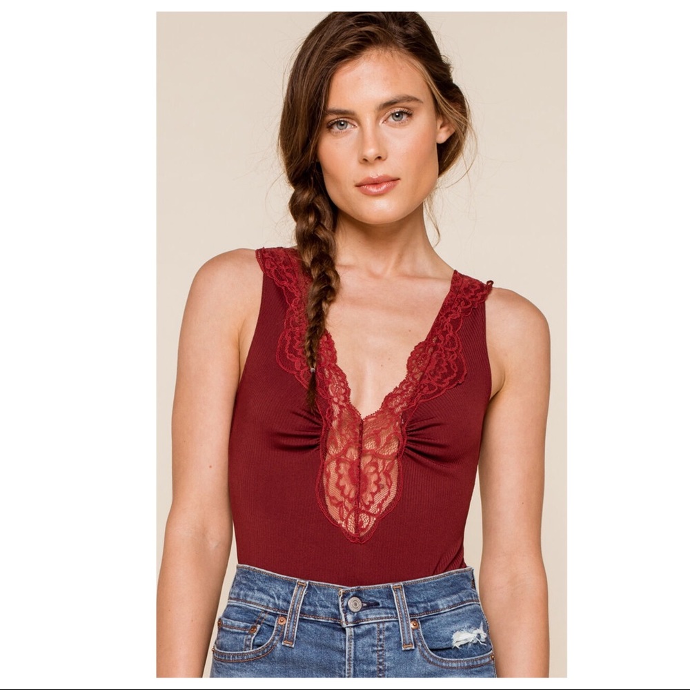 FREE PEOPLE BOHO LACE BODYSUIT CAMI TEE TOP A3C - Picture 4 of 16